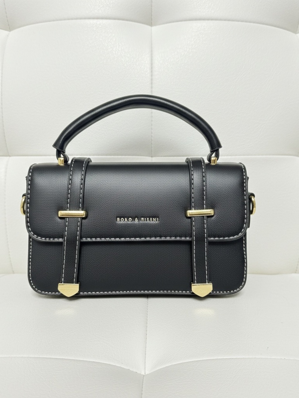 Robo and Tifeni Black Saffiano Leather Satchel Top Handle Bag